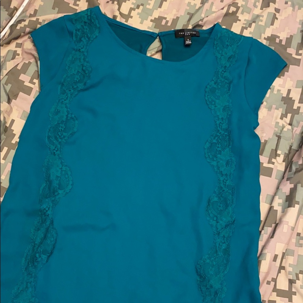 Satin lace accented cap sleeve top